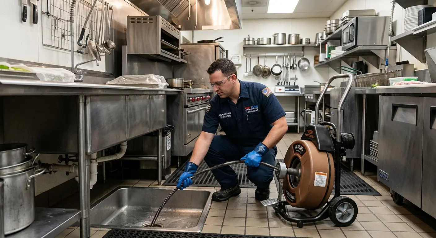Commercial drain cleaning service in a restaurant kitchen in Kasson