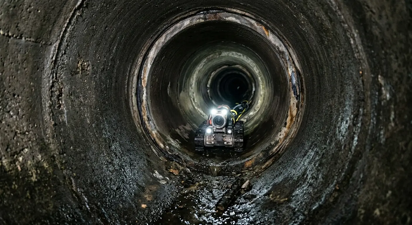Robotic sewer camera inspecting pipe interior for Drain Snake Service in Kasson